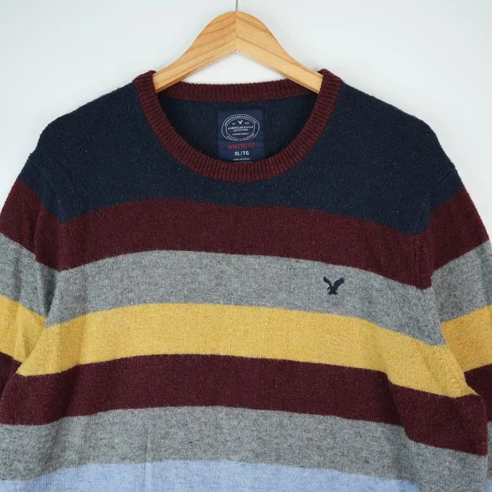 American Eagle Sweater Mens XL Athletic Fit Striped Wool‎ Blend Cozy Gorpcore